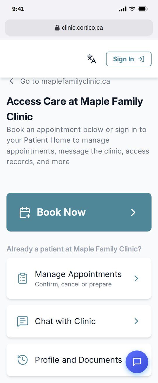 Your clinic's page (screenshot)