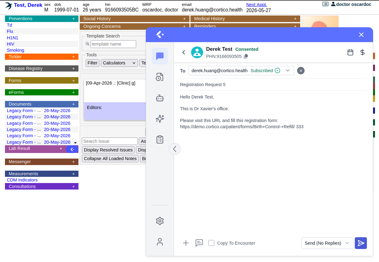 OSCAR EMR appointment scheduler — day grid with appointment slots