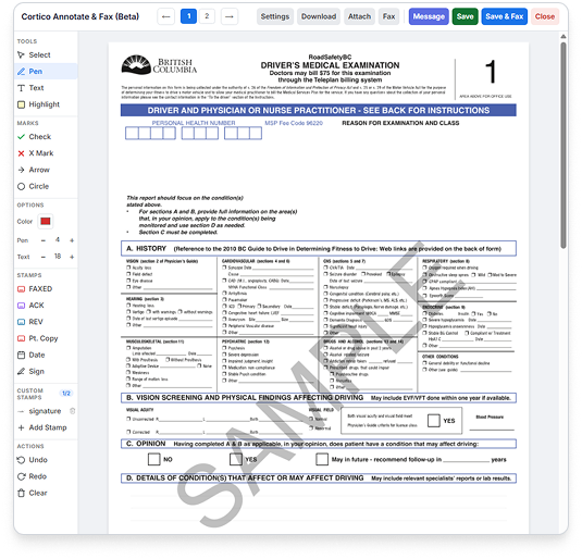 Sign and fax from inside the chart